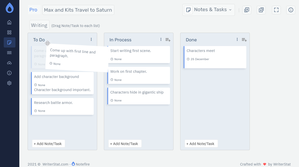 Notefire Move Notes, Tasks.